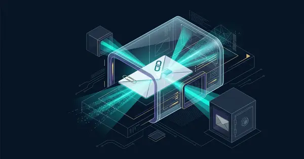 Digitales Vorhängeschloss, aus dem ein Strom von Anmeldedaten, E-Mail-Symbolen und Warnzeichen in einen Wirbel gezogen wird